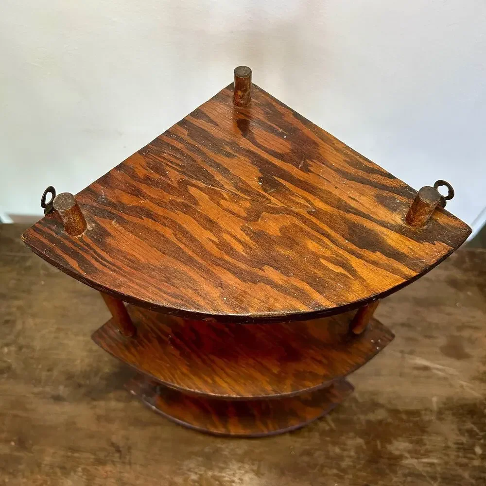 Vintage Wood Spindle Corner Shelf | 3 Tier Etagere Wall Decor